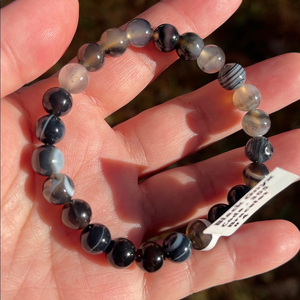 NWT Natural Black Onyx Elastic Bracelet